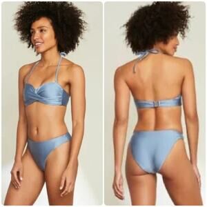 NEW Size Medium Veronica Beard Blue Lina Twist Bandeau Bikini Top & Marau Bottom